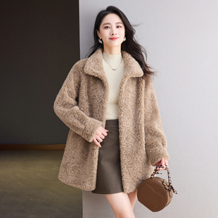 皮草女外套冬皮毛一体环保毛茸茸翻领高领卷毛百搭洋气中长款大衣