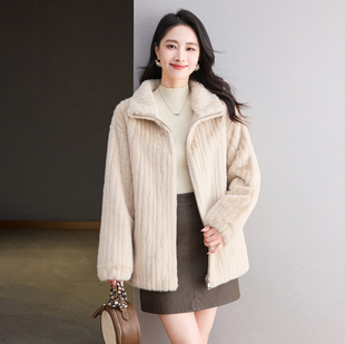 秋冬毛毛外套巨好看 高领轻熟软环保皮草上衣 早秋穿搭女气质长袖