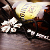 原创文艺复古手工复古银色樱花波洛领带 女牛皮项链领绳bolo tie