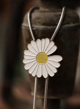 青涩 复古文艺风百搭白色小雏菊波洛领带男女情侣款钢链韩版学院