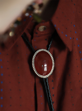 朱砂痣 复古红色沁色水纹玛瑙大款波洛领带男西部牛仔BOLO TIE潮