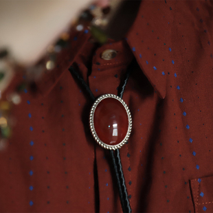 TIE潮 波洛领带男西部牛仔BOLO 朱砂痣 复古红色沁色水纹玛瑙大款