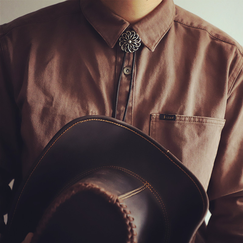 压手款 低调做旧铜质缕空国风唐草纹皮绳BOLO TIE 衬衫波洛领带 服饰配件/皮带/帽子/围巾 领带 原图主图