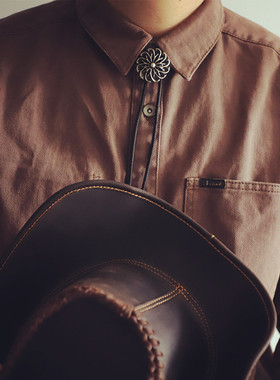 压手款 低调做旧铜质缕空国风唐草纹皮绳BOLO TIE 衬衫波洛领带