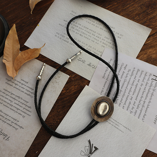 经典款 复古牛仔帽波洛领带男BOLO TIE美国西部古金古银皮绳线环