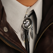 霸气复古钛钢合金镶钻老鹰做旧黑银色韩版 流苏波洛领带男纯色BOLO