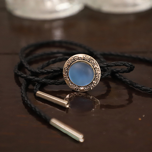 TIE西部牛仔仿羊皮手感 复古浅蓝仿琉璃波洛领带男BOLO 海 心情