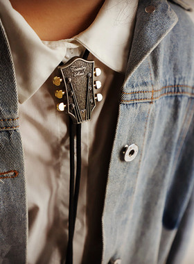 乡村音乐 复古牛仔吉他头皮绳波洛领带 男 西部BOLO TIE个性项链