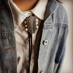 TIE个性 乡村音乐 西部BOLO 男 项链 复古牛仔吉他头皮绳波洛领带