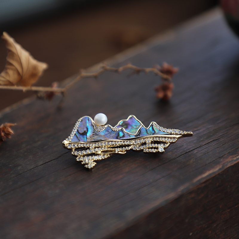 千里江山复古国风淡水珠中式胸针