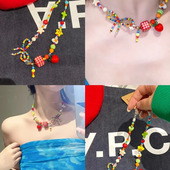 苹果乐园 显白高颜值小清新彩色糖果串珠项链夏天多巴胺配饰女