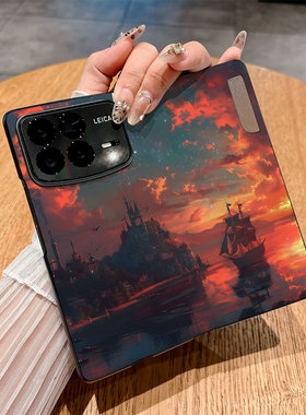 适用小米Mixfold4手机壳Mixfold3翻盖皮套Mixfold2商务小迷mixf0ld3时尚彩绘插画仿皮个性保护套创意新款防摔