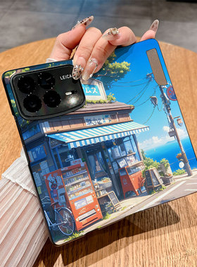 适用小米Mixfold4手机壳Mixfold3翻盖皮套Mixfold2防摔24o72PX77C仿皮插画个性商务彩绘新款创意保护套时尚潮