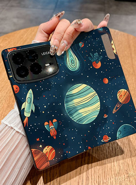 适用小米Mixfold4手机壳Mixfold3翻盖皮套Mixfold2商务24o72PX77C彩绘插画仿皮创意时尚新款防摔个性保护套潮