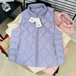 中老年超轻薄羽绒服马夹休闲贴身女立领坎肩90白鸭绒薄款妈妈装冬