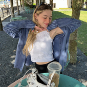 Wen美式 开衫 复古条纹宽松短款 外套女ins潮薄款 上衣 长袖 Vintage