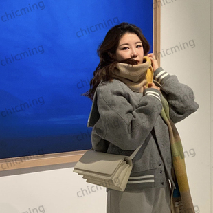 Vintage 2025秋休闲温柔chic风灰色海军领设计感毛呢外套女瑞 Wen