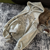 Wen美式 复古灰色星星连帽卫衣秋季 休闲长袖 Vintage 帽衫 上衣百搭