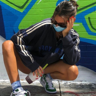 复古bm藏青色立领卫衣拉链外套女潮ins宽松百搭 美式 Vintage Wen