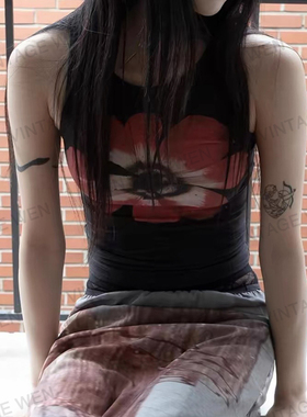 VintageWen美式复古黑色辣妹基础吊带背心女外穿内搭辣妹短上衣