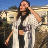 衬衫 Vintage 复古白色条纹棒球短袖 美式 ins女宽松运动T恤壕贰 Wen