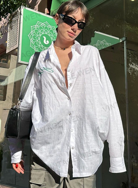 Vintage Wen欧美白色宽松bf风刺绣简约衬衫女oversize衬衣夏百搭