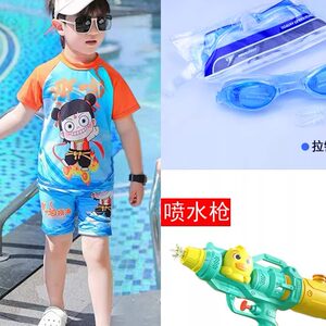 杰特动漫服装店夏季哪吒泳衣男童新款奥特曼儿童男孩游泳衣分体速干泳装水枪套装