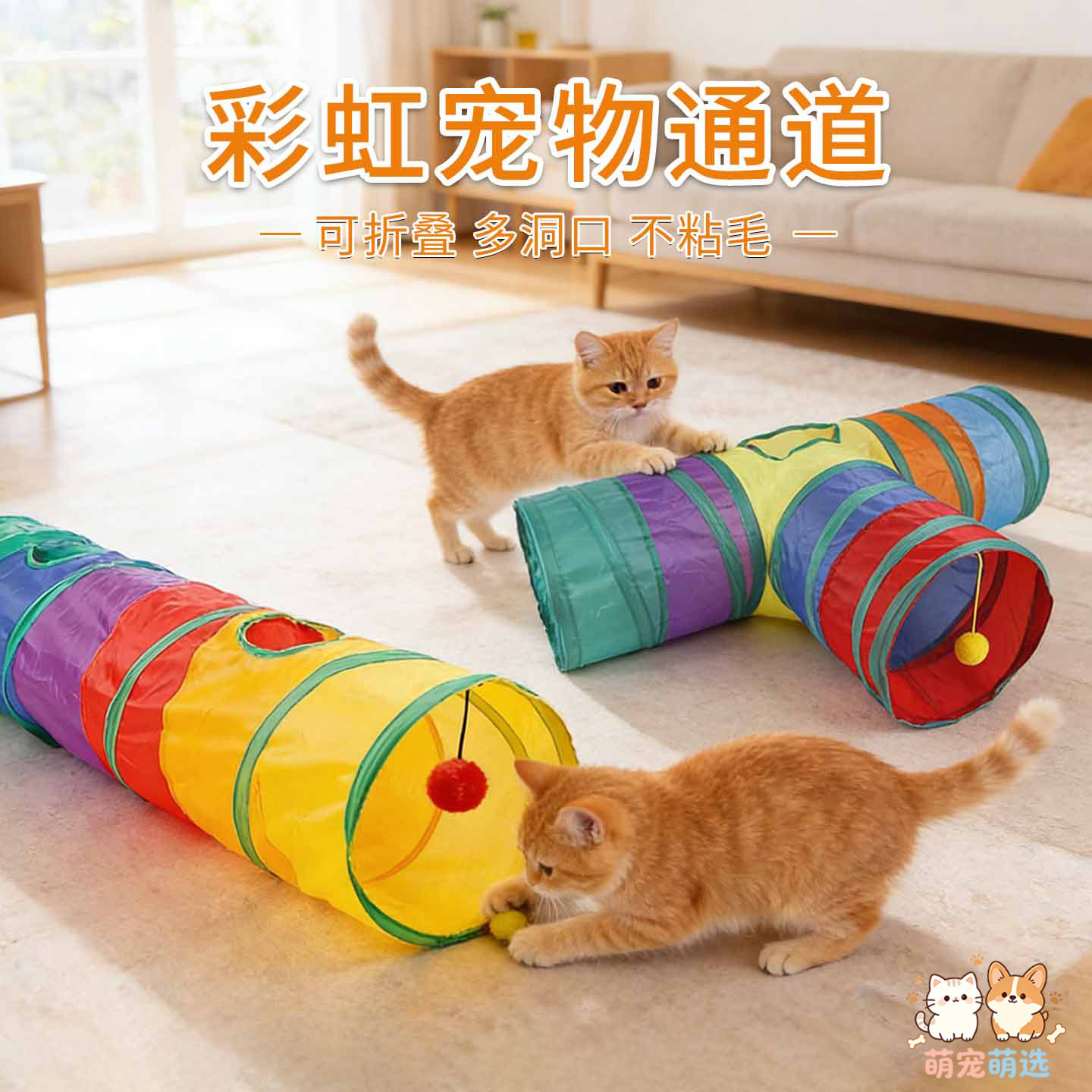 猫隧道玩具可折叠猫咪彩虹通道图片
