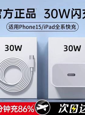 适用苹果15充电器PD30W快充头iPhone15/ipad充电线双typec数据线