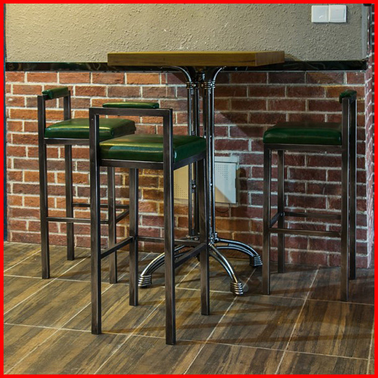 LOFT工业风酒吧椅铁艺吧台椅咖啡厅桌椅复古银软皮带靠背高脚凳子