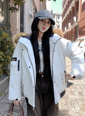 张元英同款工装大码带毛领棉服