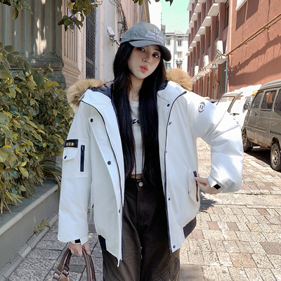 张元英同款工装大码带毛领棉服