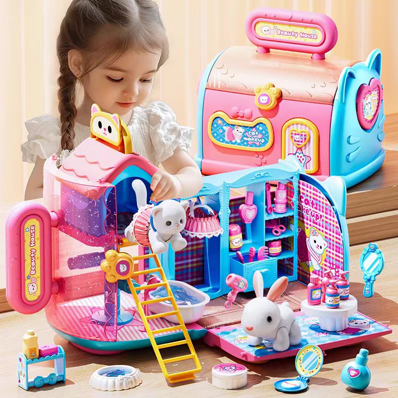 萌宠小猫女孩DIY过家家玩具时尚换装可涂鸦水洗玩偶新年礼物益智