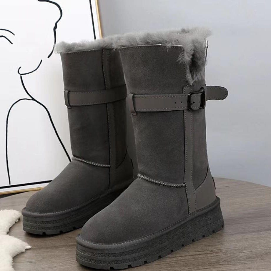 雪地靴女高筒纯牛皮皮毛一体内里