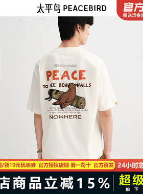 【Jonas联名】太平鸟男装 重磅刺绣宽松白色短袖T恤男B2CNF3201