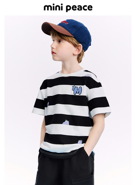 MINIPEACE太平鸟童装男童短袖T恤条纹儿童夏装男宝上衣宽松小怪兽