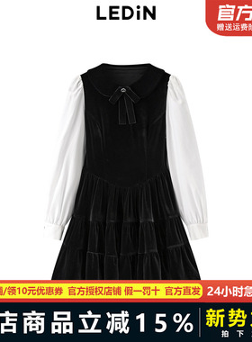 乐町甜美拼接娃娃裙秋冬新款小黑裙C1FAD4209