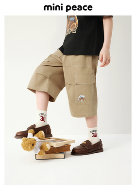 MINIPEACE太平鸟童装男童工装裤2025夏季新款儿童七分裤小熊裤子