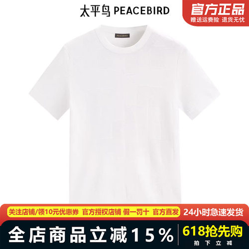 太平鸟男装肌理感针织提花纯色短袖T恤B1EEE2165潮流