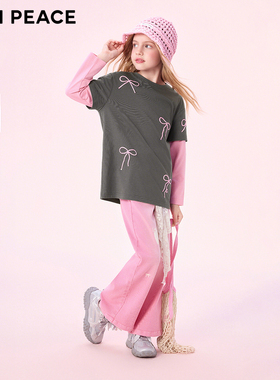 [5A抑菌]MINIPEACE太平鸟童装女童长袖T恤中长款蝴蝶结秋装新洋气