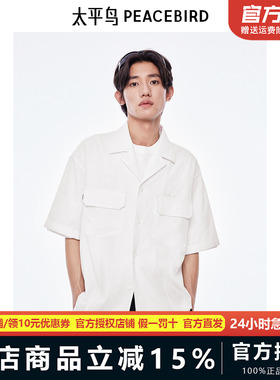 太平鸟男装衬衫新款翻领纯色泡泡纱 B2CJE2443