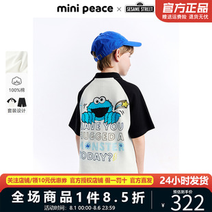 儿童套装 MINIPEACE×芝麻街联名男童polo衫 新款 短裤 男 两件套夏季