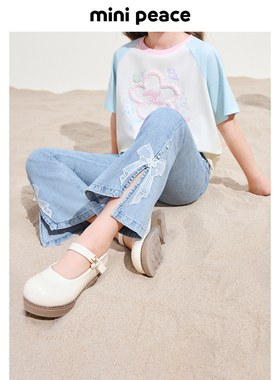 MINIPEACE太平鸟童装女童喇叭裤夏季薄款蝴蝶结儿童牛仔裤女宝裤