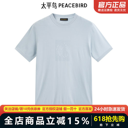 太平鸟男装印花针织T恤夏新款圆领修身体恤B1EEE2417