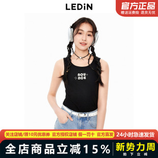 新款 乐町秋季 黑色百搭字母宽肩背心C2CQE3122 商场同款