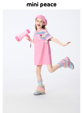 【活力系列】MINIPEACE太平鸟童装女童T恤裙夏季彩条儿童连衣裙