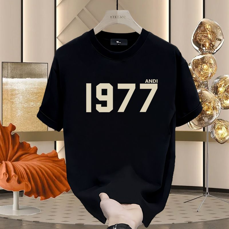 高街复古1977数字印花短袖T恤男生重磅纯棉休闲百搭半袖上衣男款 男装 T恤 原图主图