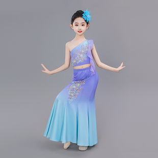 儿童傣族舞蹈服少儿彩云之南舞蹈服装孔雀舞演出服女艺考表演服装