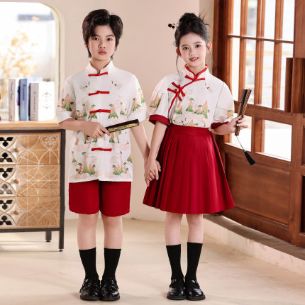 六一儿童合唱演出服中国风小学生啦啦队表演服女童幼儿园中式套装
