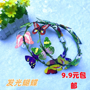 发光蝴蝶花环亮光头饰头环地推景点活动古镇热卖 闪光发饰彩色蝴蝶
